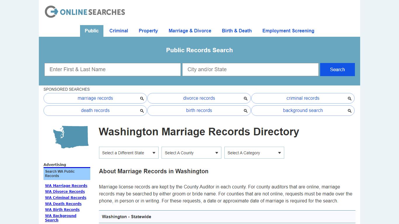Washington Marriage Records Search Directory - OnlineSearches.com